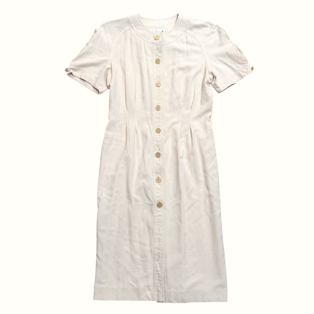 Liz Claiborne Vintage 100% Silk Button Down Midi Dress Cream Ivory Size 4 small